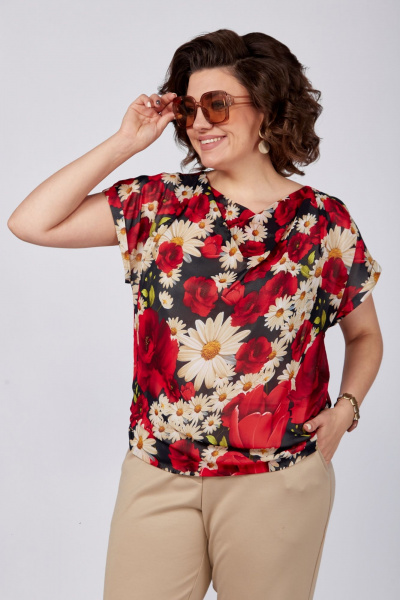 Летняя красная блуза с воротником и сборками SOVITA 1182 красный - фото 7