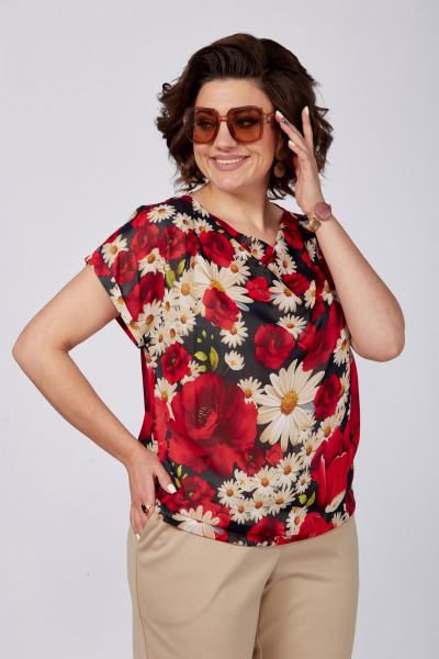 Летняя красная блуза с воротником и сборками SOVITA 1182 красный - фото 6