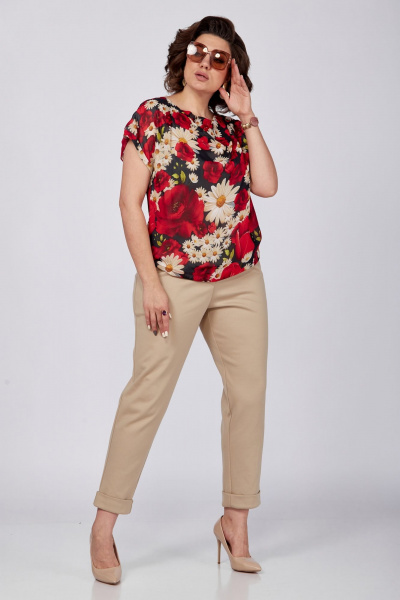 Летняя красная блуза с воротником и сборками SOVITA 1182 красный - фото 5