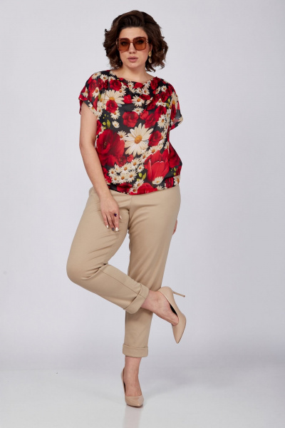 Летняя красная блуза с воротником и сборками SOVITA 1182 красный - фото 4