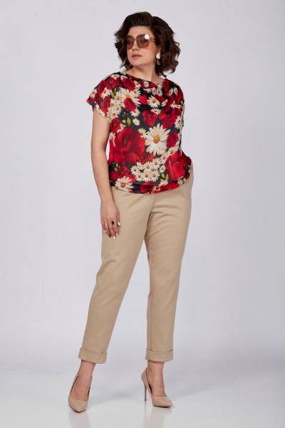 Летняя красная блуза с воротником и сборками SOVITA 1182 красный - фото 2