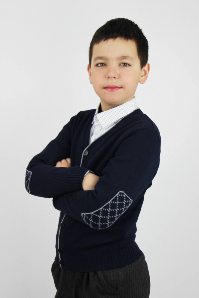 Деловой короткий жакет из хлопка с воротником и пуговицами Полесье С2442-19 0С2047-Д43 134,140 т.синий - фото 2