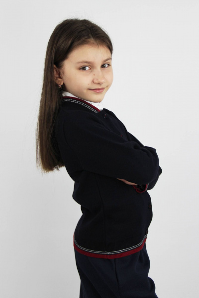 Деловой короткий жакет из хлопка с воротником и пуговицами Полесье С2440-19 0С2046-Д43 134,140 м.синий - фото 2