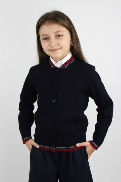 Короткий жакет из трикотажа с воротником и застежкой на пуговицы Полесье С2440-19 0С2046-Д43 122,128 м.синий - фото 1