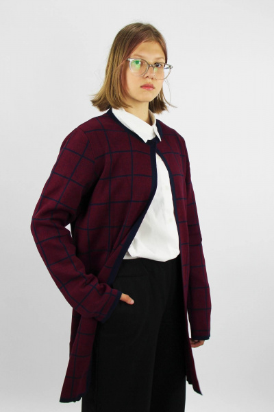 Длинный жакет из хлопка с разрезами и застежкой на пуговицу Полесье С2395-18 9С0085-Д43 170,176 рубиновая_роза - фото 1