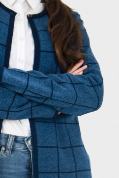 Удлиненный жакет из трикотажа с застежкой на одну пуговицу Полесье С2395-18 9С0085-Д43 152,158 габардин+т,голубой - фото 2