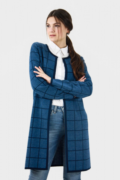 Удлиненный жакет из трикотажа с застежкой на одну пуговицу Полесье С2395-18 9С0085-Д43 152,158 габардин+т,голубой - фото 1