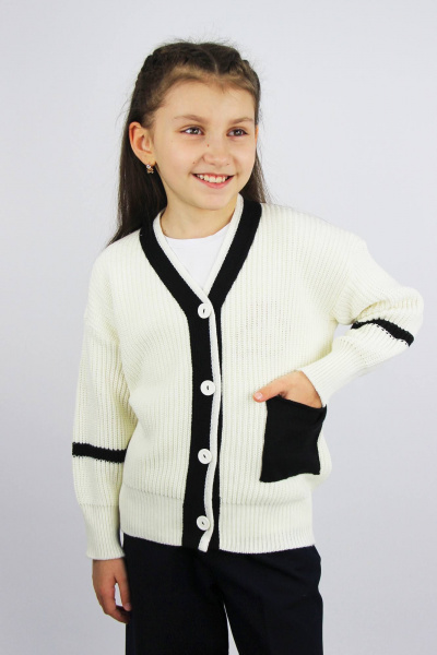 Жакет из трикотажа белый и желтый в стиле casual Полесье С2202-23 4С0656-Д43 146,152 снежок - фото 1