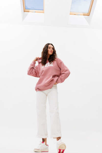 Демисезонный розовый oversize худи с начесом и принтом HIT 0208 розовый - фото 8