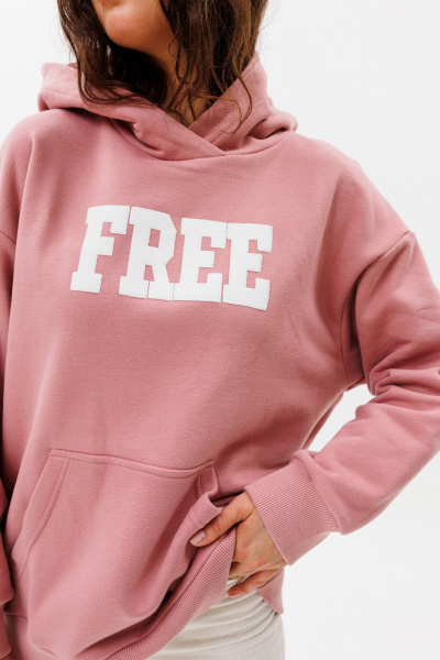 Демисезонный розовый oversize худи с начесом и принтом HIT 0208 розовый - фото 7
