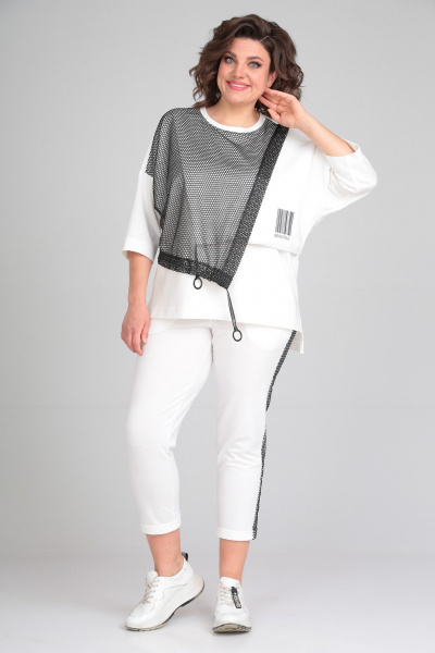 Костюм из трикотажа с укороченными брюками и джемпером Michel chic 1329/1 белый - фото 3