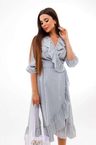 Платье из хлопка с рюшами и асимметричным кроем Anelli 1358 - фото 3