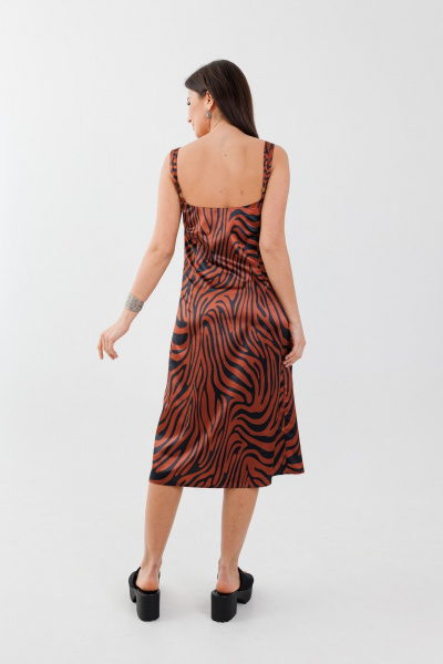 Платье-комбинация из шелка с трендовым принтом Anelli 1390 терракот-зебра - фото 3