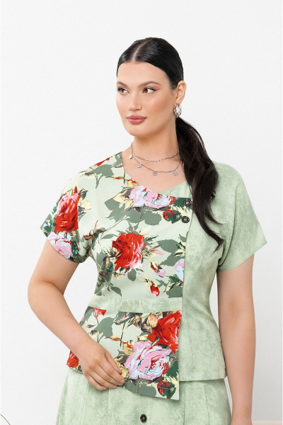 Зеленый костюм из вискозы с асимметричной блузой и юбкой Lissana 4871 - фото 4
