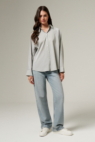 Зеленая хлопковая блуза с воротником и длиной 66см Панда 153944w хаки - фото 1