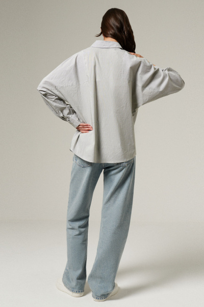 Зеленая хлопковая блуза с воротником и длиной 66см Панда 153944w хаки - фото 2