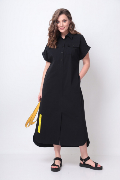 Платье рубашечного типа с поясом и разрезом Michel chic 993/2 черный,желтый - фото 4