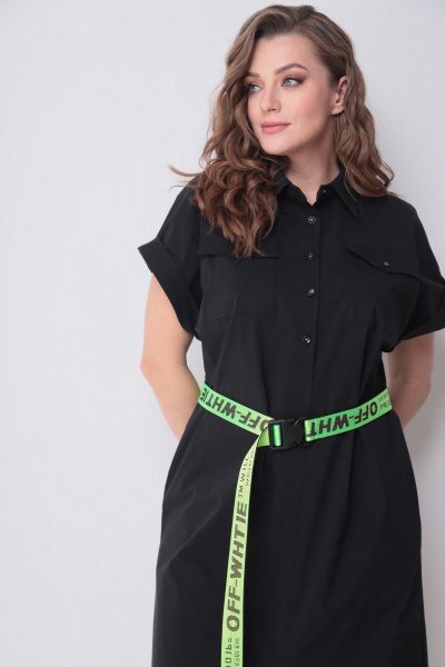 Платье свободного кроя с принтом и разрезами Michel chic 993/2 черный,салатовый - фото 8