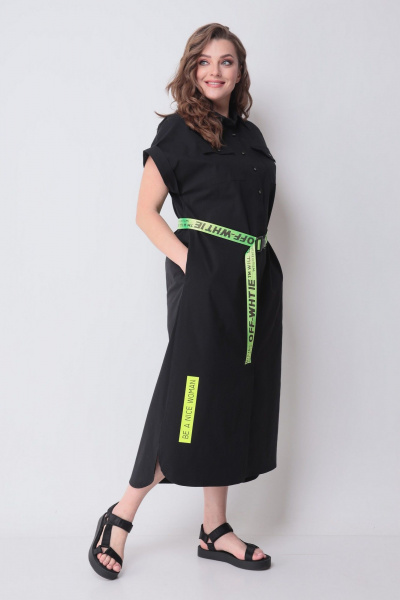 Платье свободного кроя с принтом и разрезами Michel chic 993/2 черный,салатовый - фото 3