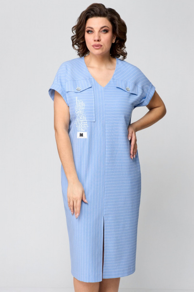 Голубое полуприлегащее платье с карманами и разрезами Мишель стиль 1197 голубой - фото 5