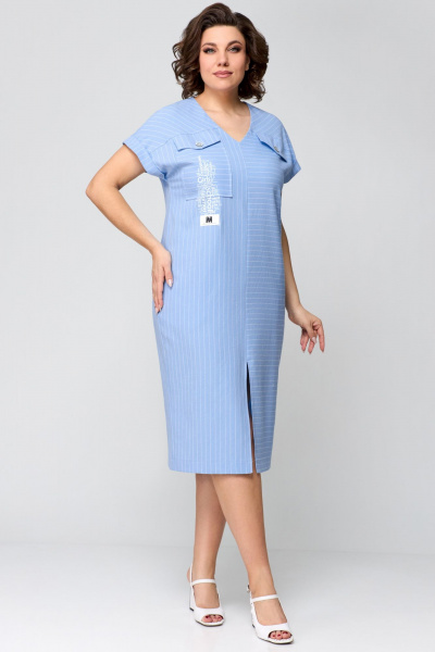 Голубое полуприлегащее платье с карманами и разрезами Мишель стиль 1197 голубой - фото 1