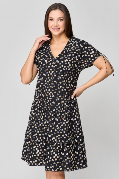 Платье А-силуэта из хлопка с воланами и воланами на плечах Мишель стиль 1198 черно-белый - фото 17