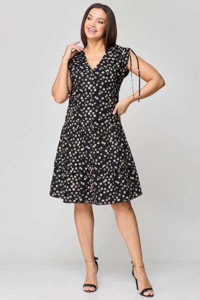 Платье А-силуэта из хлопка с воланами и воланами на плечах Мишель стиль 1198 черно-белый - фото 14