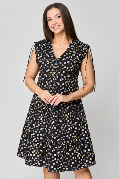 Платье А-силуэта из хлопка с воланами и воланами на плечах Мишель стиль 1198 черно-белый - фото 16