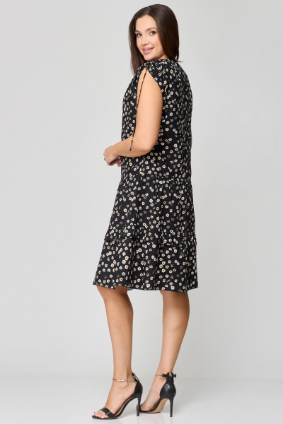 Платье А-силуэта из хлопка с воланами и воланами на плечах Мишель стиль 1198 черно-белый - фото 15