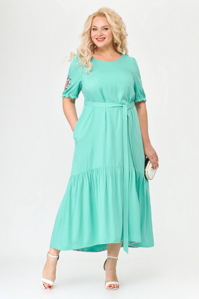 Бирюзовое платье с воланом и поясом Algranda А3989 - фото 4