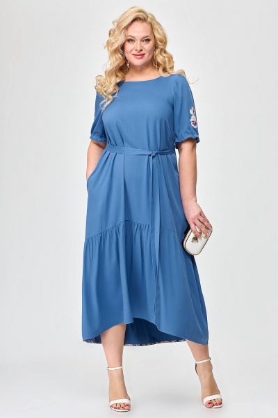 Голубое платье с воланом и вытачками Algranda А3989-с - фото 7