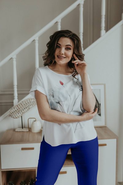 Блуза, брюки, жакет Ольга Стиль С-707/1 василек - фото 3