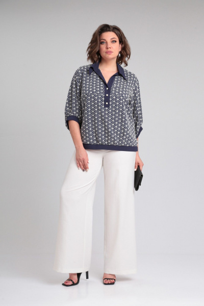 Костюм из белой и синей тканевой блузы и расширенных брюк Lady Secret 2948 молочный+синий - фото 1