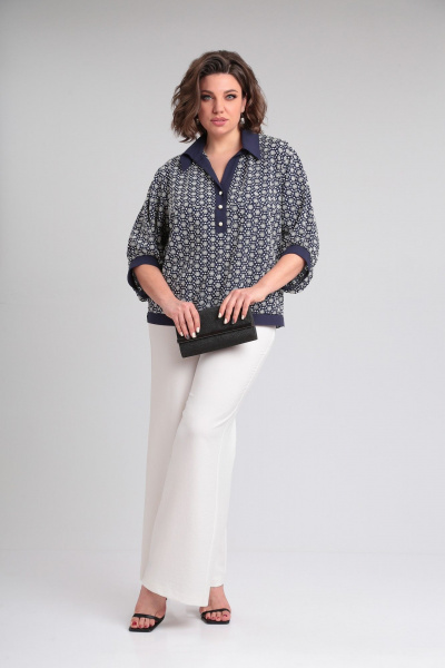 Костюм из белой и синей тканевой блузы и расширенных брюк Lady Secret 2948 молочный+синий - фото 7