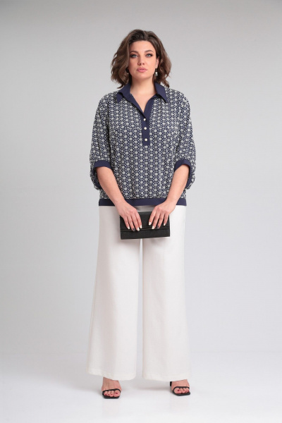 Костюм из белой и синей тканевой блузы и расширенных брюк Lady Secret 2948 молочный+синий - фото 6