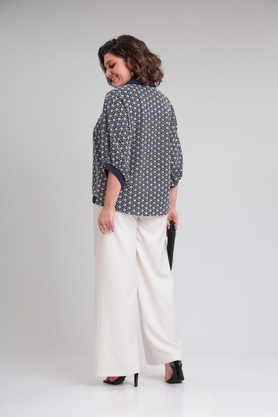 Костюм из белой и синей тканевой блузы и расширенных брюк Lady Secret 2948 молочный+синий - фото 4