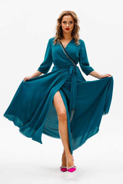 Нарядное платье с юбкой-солнце и махровыми деталями Anastasia 1113 морская_волна - фото 11