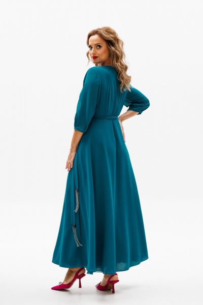 Нарядное платье с юбкой-солнце и махровыми деталями Anastasia 1113 морская_волна - фото 10