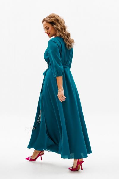 Нарядное платье с юбкой-солнце и махровыми деталями Anastasia 1113 морская_волна - фото 9