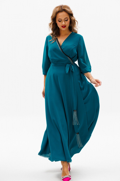 Нарядное платье с юбкой-солнце и махровыми деталями Anastasia 1113 морская_волна - фото 8