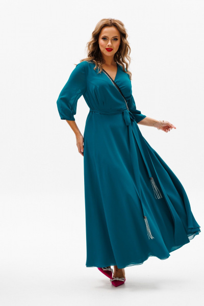 Нарядное платье с юбкой-солнце и махровыми деталями Anastasia 1113 морская_волна - фото 7