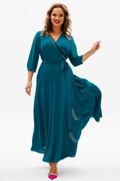 Нарядное платье с юбкой-солнце и махровыми деталями Anastasia 1113 морская_волна - фото 3