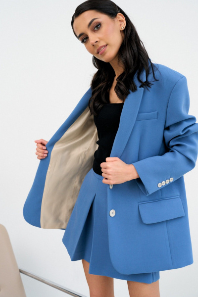 Жакет и шорты из эластичной костюмной ткани ATTIKA А3844-3 синий - фото 4