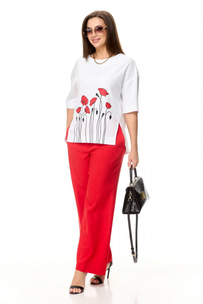 Блуза, брюки Taita plus 2413 красный+белый - фото 1