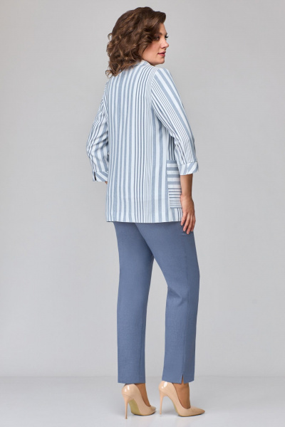 Трехпредметный комплект из жакета, топа и брюк из текстиля Мишель стиль 1133-2 сине-белый - фото 8