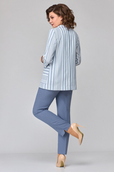 Трехпредметный комплект из жакета, топа и брюк из текстиля Мишель стиль 1133-2 сине-белый - фото 2