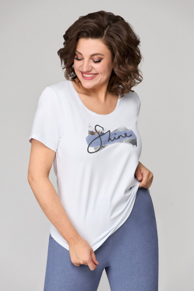 Трехпредметный комплект из жакета, топа и брюк из текстиля Мишель стиль 1133-2 сине-белый - фото 5