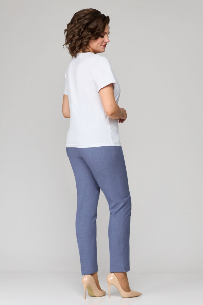 Трехпредметный комплект из жакета, топа и брюк из текстиля Мишель стиль 1133-2 сине-белый - фото 4