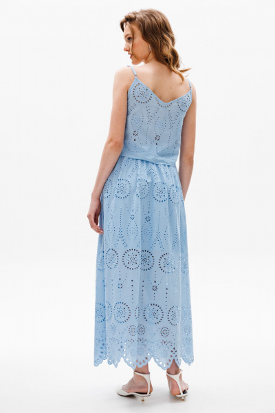 Голубая миди юбка с вышивкой, карманами и шнуром EOLA 2630 голубой - фото 2