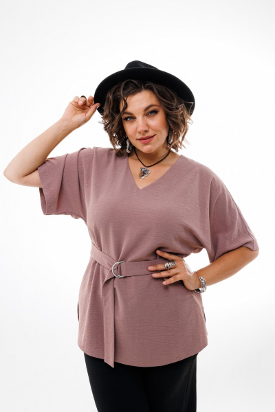 Блуза летняя свободная из вискозы с поясом Anelli 1394 капучино - фото 6